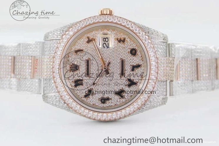 Markers Dial SS Edition A2824 Best Arabic Full on RG 41 Diamonds Bracelet TWF 1:1 Datejust 0313
